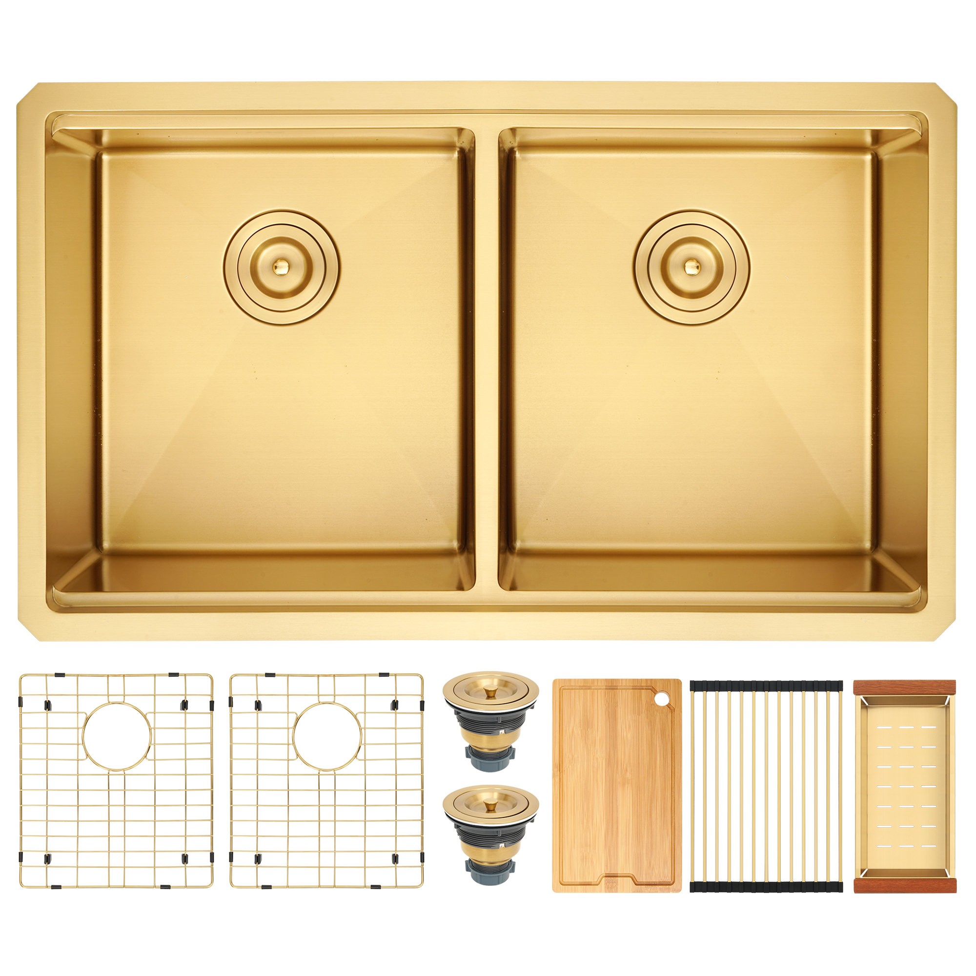 LQS 32'' Double Bowl Stainless Steel Undermount Workstation